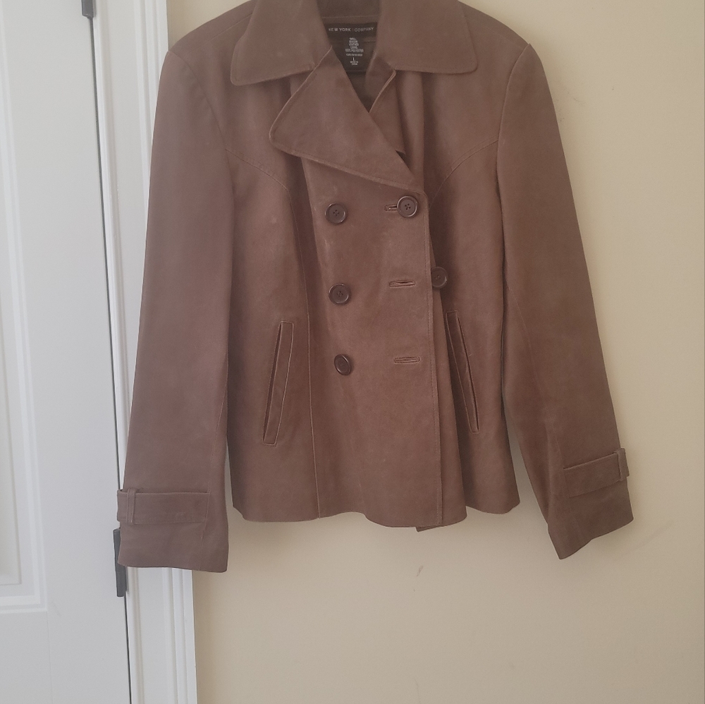 NWOT New York & Company Brown Distressed Genuine Leather Blazer Jacket Coat - Picture 6 of 12